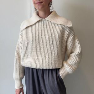 Oversized Collared H&M Cream Chunky Knit Sweater